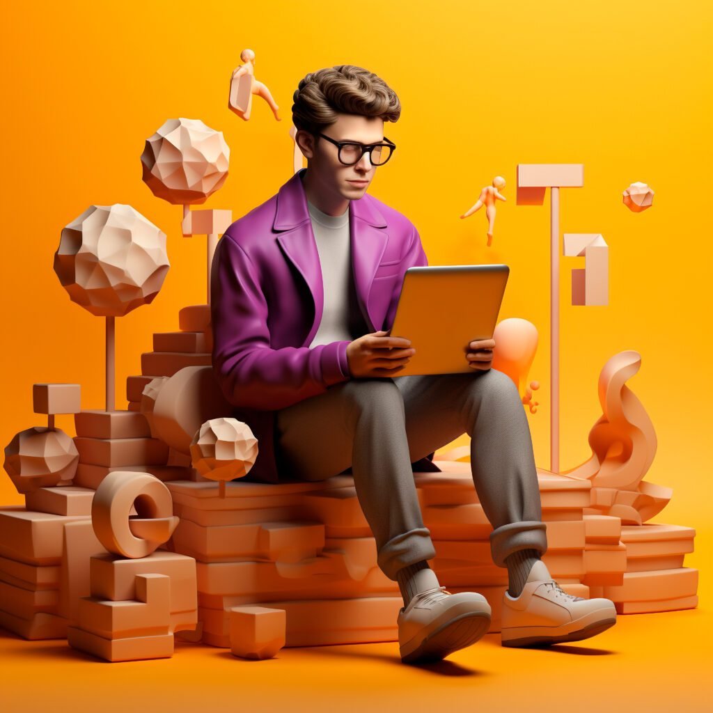 a man sitting on a pile of objects